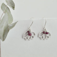 Ruby Bead Silver Lotus Earring, July birthstone.