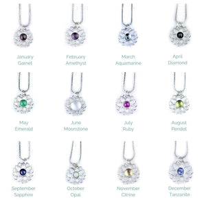 Lotus flower Birthstone Silver pendant, all months