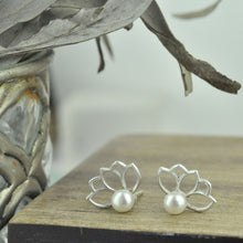 White pearl silver Lotus studs