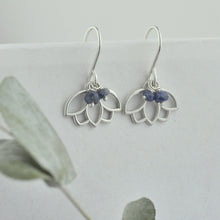 Ruby Bead Silver Lotus Earring, July birthstone.