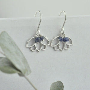 Ruby Bead Silver Lotus Earring, July birthstone.