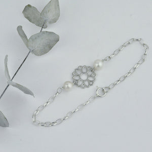Pearl June birthstone Sterling silver bracelet.