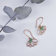 9ct Rose Gold hook Emerald Lotus Earring.