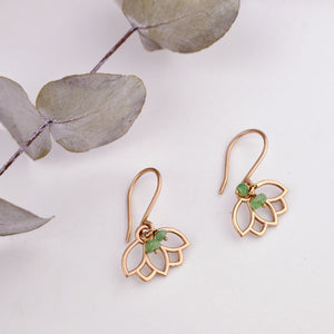 9ct Rose Gold hook Emerald Lotus Earring.