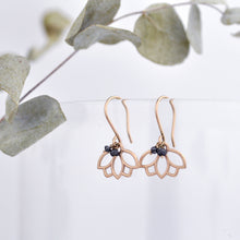 9ct Rose Gold Black Diamond Lotus Earring.
