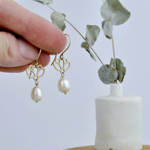 9ct Gold Lotus drop Pearl earrings.