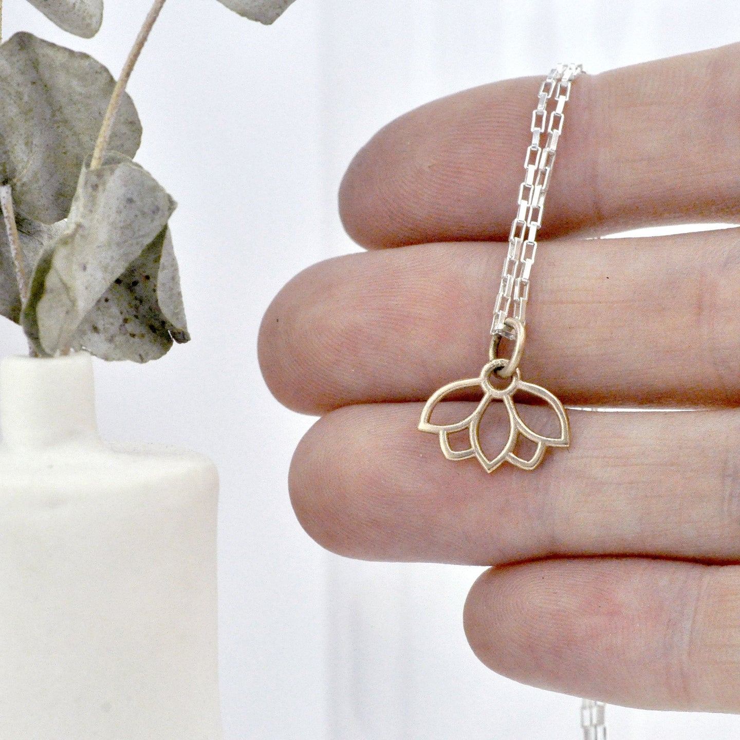 9ct Rose Gold Minimal Lotus necklace.