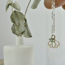 9ct Yellow Gold Emerald Lotus charm necklace.