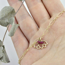 9ct Yellow Gold Ruby Lotus Charm Bracelet