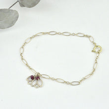 9ct Yellow Gold Ruby Lotus Charm Bracelet