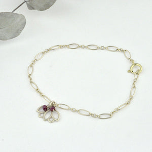 9ct Yellow Gold Ruby Lotus Charm Bracelet