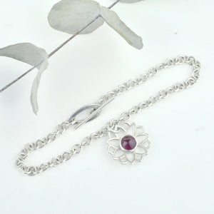 Pink tourmaline Silver Mandala Bracelet