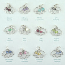 Aquamarine March Birthstone sterling silver tiny charm necklace with Lotus petal.