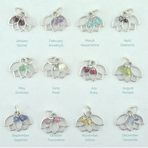 Gemstone Birthstone sterling silver earrings with Lotus petal charm.