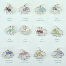 Sterling silver bracelet with Lotus petal charm, optional birthstone beads.