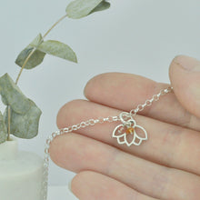 Natural Sapphire September Birthstone sterling silver bracelet with Lotus petal charm.