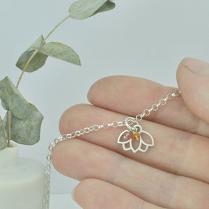 Natural Sapphire September Birthstone sterling silver bracelet with Lotus petal charm.