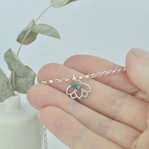 Tourmaline or Opal October Birthstone sterling silver bracelet with Lotus petal charm.