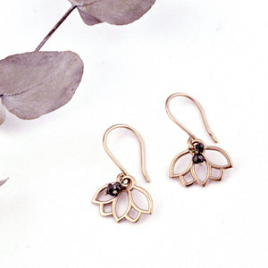 9ct Rose Gold Black Diamond Lotus Earring.