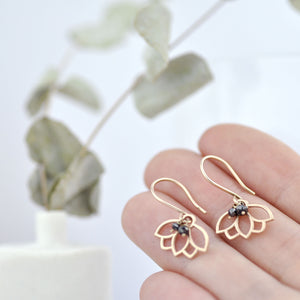 9ct Rose Gold Black Diamond Lotus Earring.