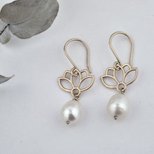 9ct Rose Gold Pearl Lotus drop earrings.