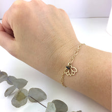 9ct Yellow Gold Black Diamond Lotus charm Bracelet