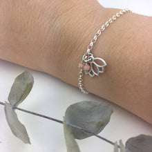 Tourmaline or Opal October Birthstone sterling silver bracelet with Lotus petal charm.