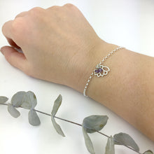 Amethyst February Birthstone Lotus charm Sterling Silver Bracelet