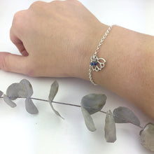 Natural Sapphire September Birthstone sterling silver bracelet with Lotus petal charm.