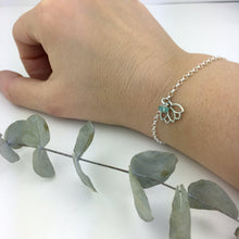 Aquamarine March Lotus Charm Silver Bracelet