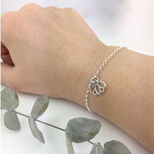 Grey Diamond April Birthstone Lotus Charm Silver Bracelet