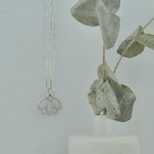 Natural Sapphire sterling silver minimal layering necklace with Lotus petal, September Birthstone