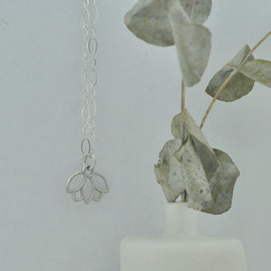 Moonstone June birthstone sterling silver tiny charm necklace with Lotus petal.