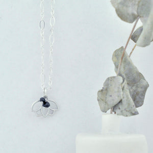 Peridot August Birthstone sterling silver Lotus charm necklace.