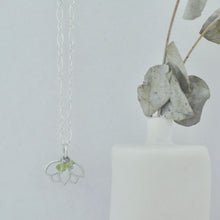 Peridot August Birthstone sterling silver Lotus charm necklace.