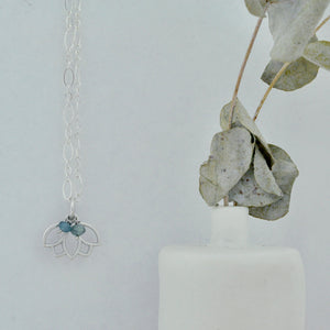 October birthstone sterling silver minimal layering necklace, Opal or Tourmaline with Lotus petal
