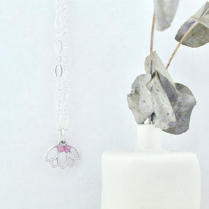 October birthstone sterling silver minimal layering necklace, Opal or Tourmaline with Lotus petal