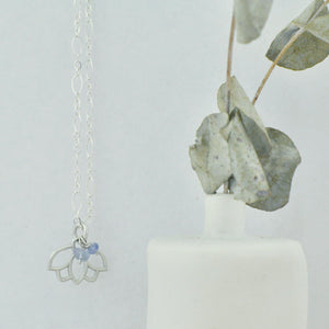 Turquoise December Birthstone sterling silver minimal layering necklace with Lotus petal