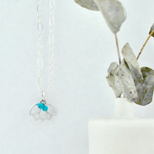Turquoise December Birthstone sterling silver minimal layering necklace with Lotus petal