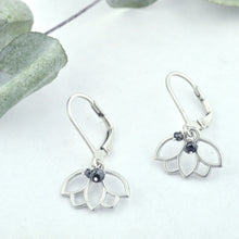 Recycled silver stud earring, Lotus charm.