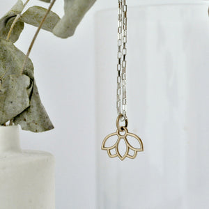 9ct Yellow Gold Ruby Lotus charm necklace, July Birthstone.