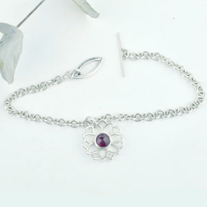 Pink tourmaline Silver Mandala Bracelet
