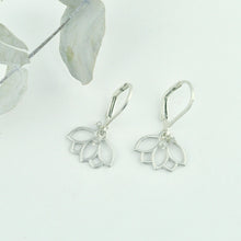 Grey diamond small hoops silver lotus earring.