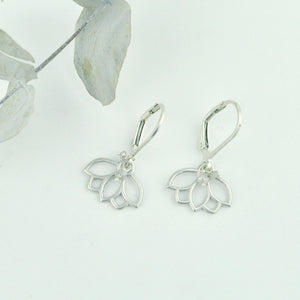 Grey diamond small hoops silver lotus earring.