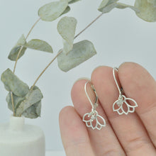 Grey diamond small hoops silver lotus earring.