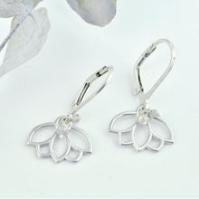 Grey diamond small hoops silver lotus earring.