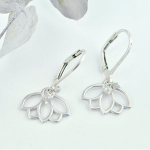 Grey diamond small hoops silver lotus earring.