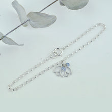 Black Spinel August Birthstone sterling silver bracelet with Lotus petal charm.