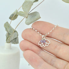 Amethyst February Birthstone Lotus charm Sterling Silver Bracelet
