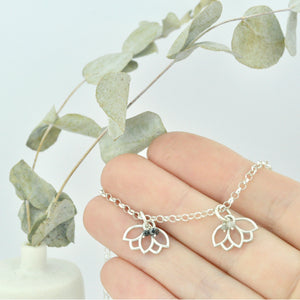 Grey Diamond April Birthstone Lotus Charm Silver Bracelet
